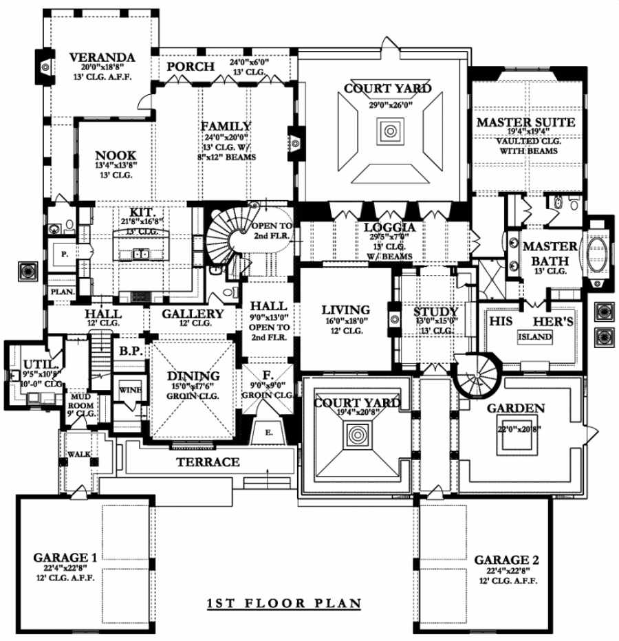 Two Bedroom House Plan Courtyard