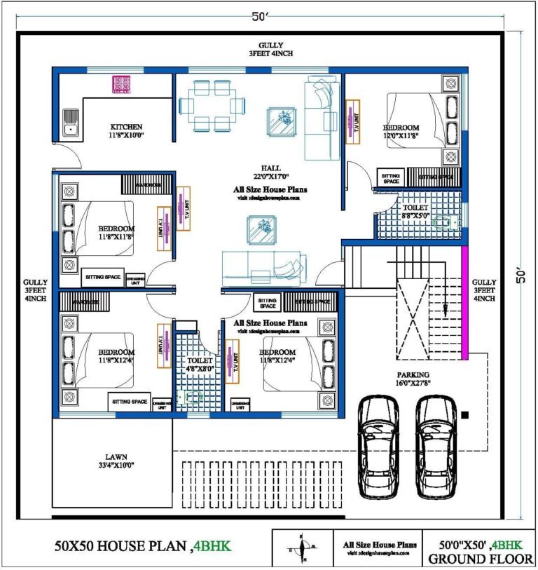 50 By 50 House Plans 4BHK U0026 5BHK Plan 2500 Sqft House Plan
