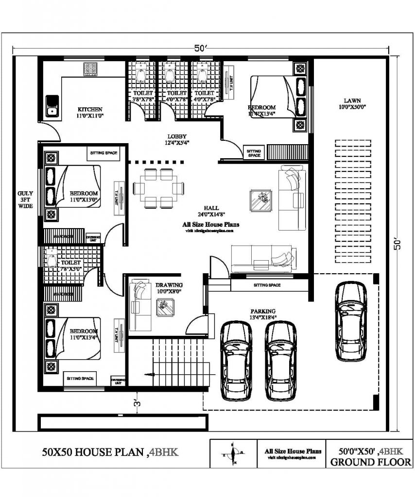 50 By 50 House Plans 4BHK U0026 5BHK Plan 2500 Sqft House Plan 50 By 50 House Plans 4BHK U0026 5BHK Plan 2500 Sqft House Plan