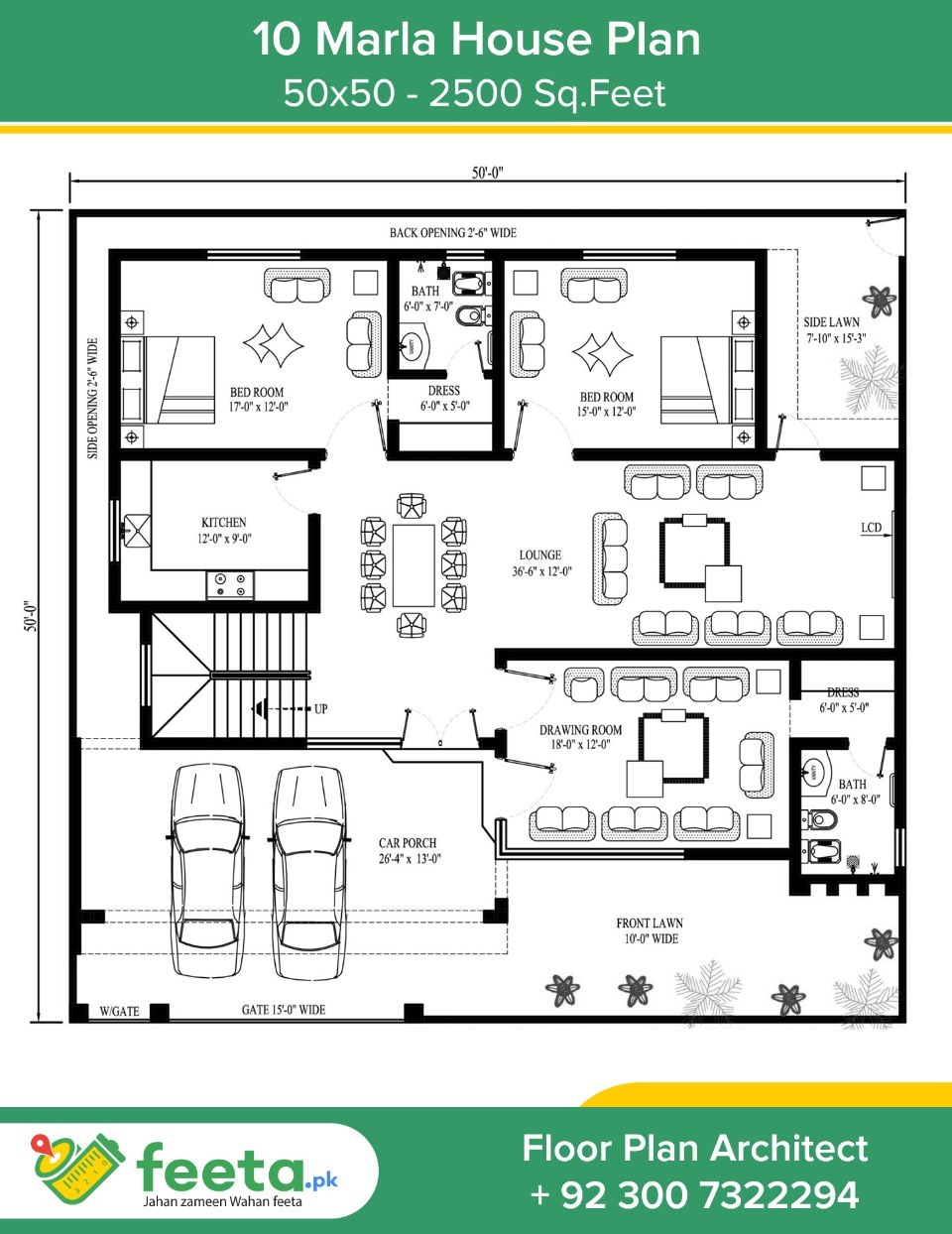 50x50 House Plan 10 Marla House Plan Ground Floor 50x50 House Plan 10 Marla House Plan Ground Floor