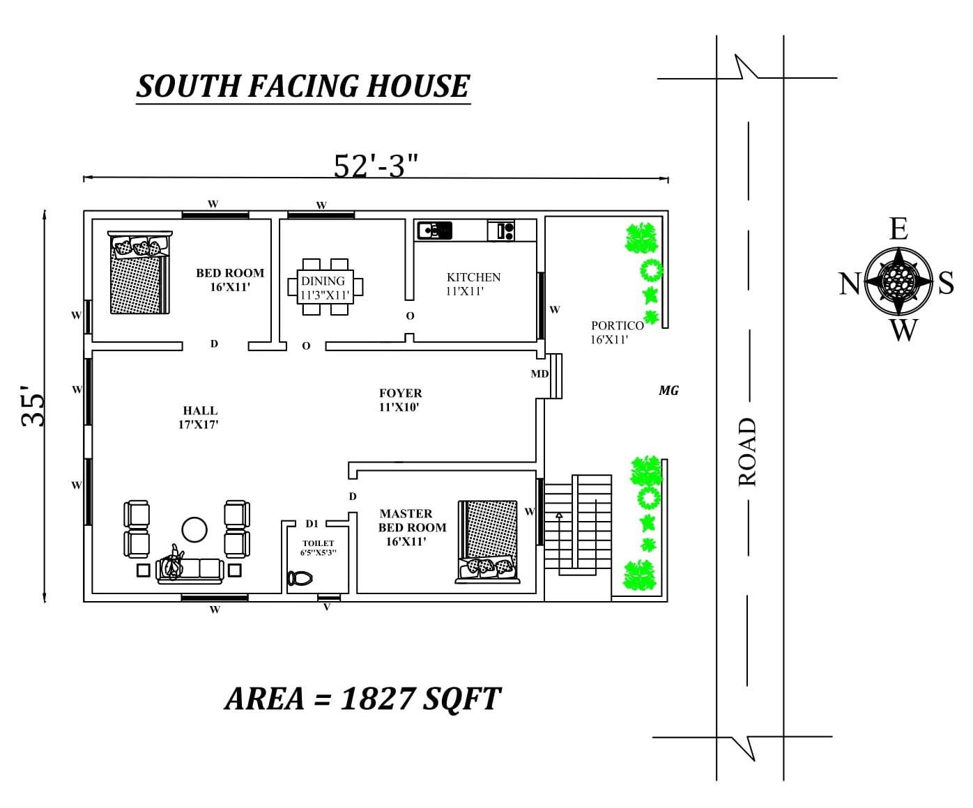 52 x35 South Facing 2BHK House Plan As Per Vastu Shastra Autocad Drawing File Details Cadbull 52 x35 South Facing 2BHK House Plan As Per Vastu Shastra Autocad Drawing File Details Cadbull