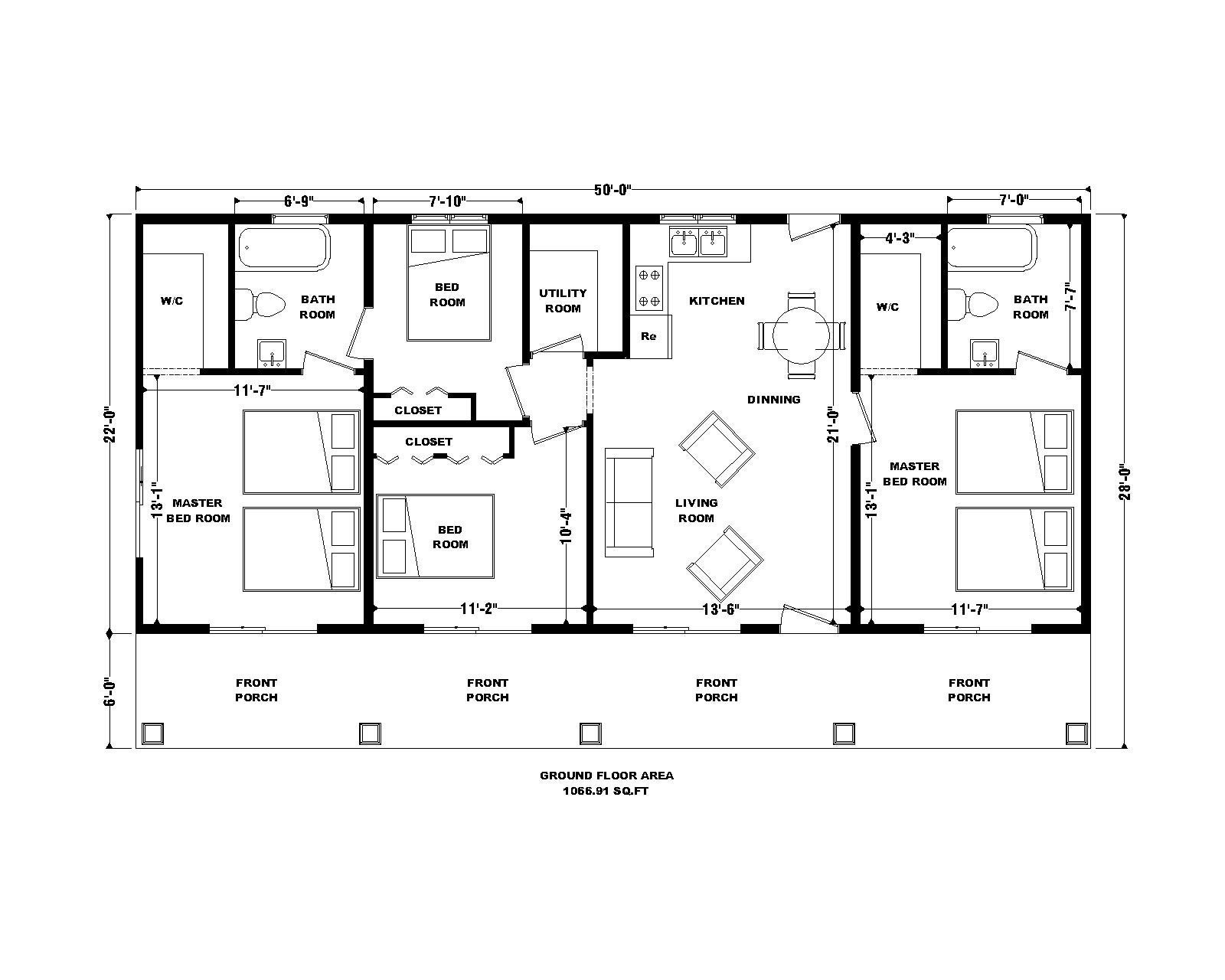 55 x28 Modern House Plan 4 Bedroom U0026 2 Bathroom With Original CAD File Etsy 55 x28 Modern House Plan 4 Bedroom U0026 2 Bathroom With Original CAD File Etsy