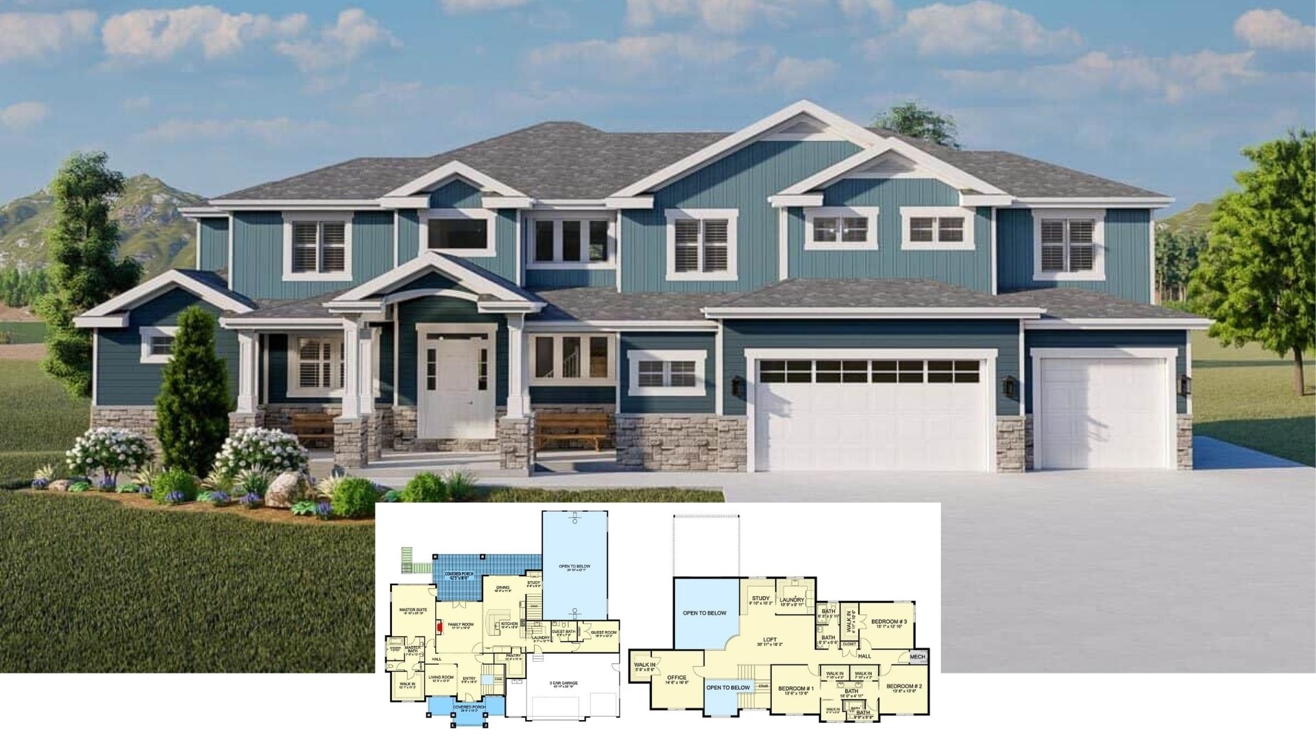 7 Bedroom New American Floor Plan Designed For A Sloping Lot With Loft And Balcony 7 Bedroom New American Floor Plan Designed For A Sloping Lot With Loft And Balcony