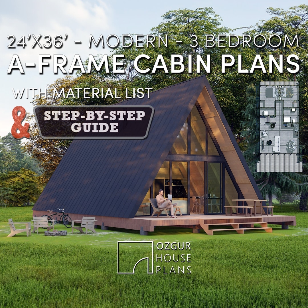 A frame Cabin House Plan 24x36 3 Bedroom Modern DIY Blueprint Architectural Design Pdf Printable Floor Plans A Frame House Plan For Sale Etsy A frame Cabin House Plan 24x36 3 Bedroom Modern DIY Blueprint Architectural Design Pdf Printable Floor Plans A Frame House Plan For Sale Etsy