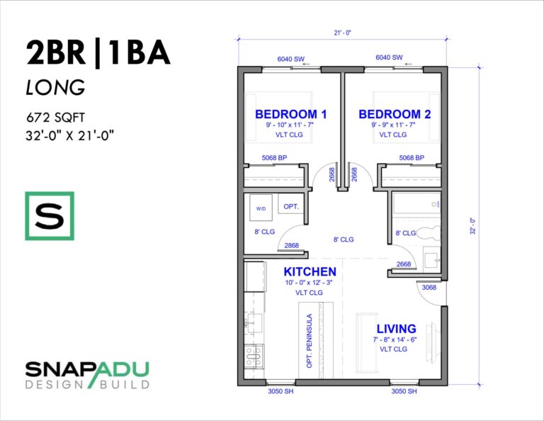 ADU Floor Plans 700 Sq Ft Long 2 Bedroom 1 Bath Design