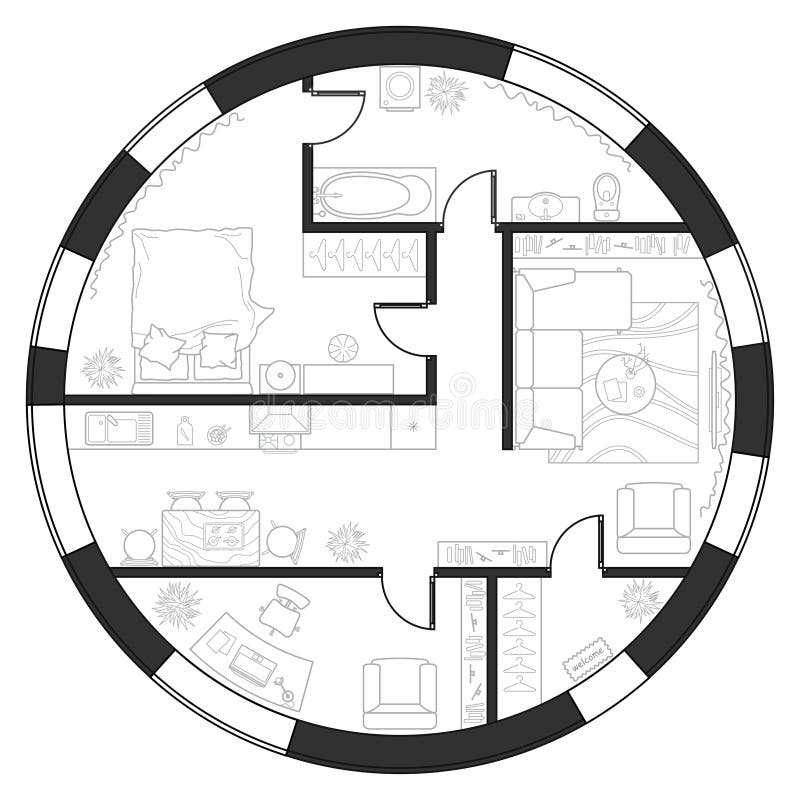 Architectural Plan Of Round House Professional Layout With Furniture In The Form Of A Drawing Vector Stock Vector Illustration Of Architecture House 258586782 Architectural Plan Of Round House Professional Layout With Furniture In The Form Of A Drawing Vector Stock Vector Illustration Of Architecture House 258586782