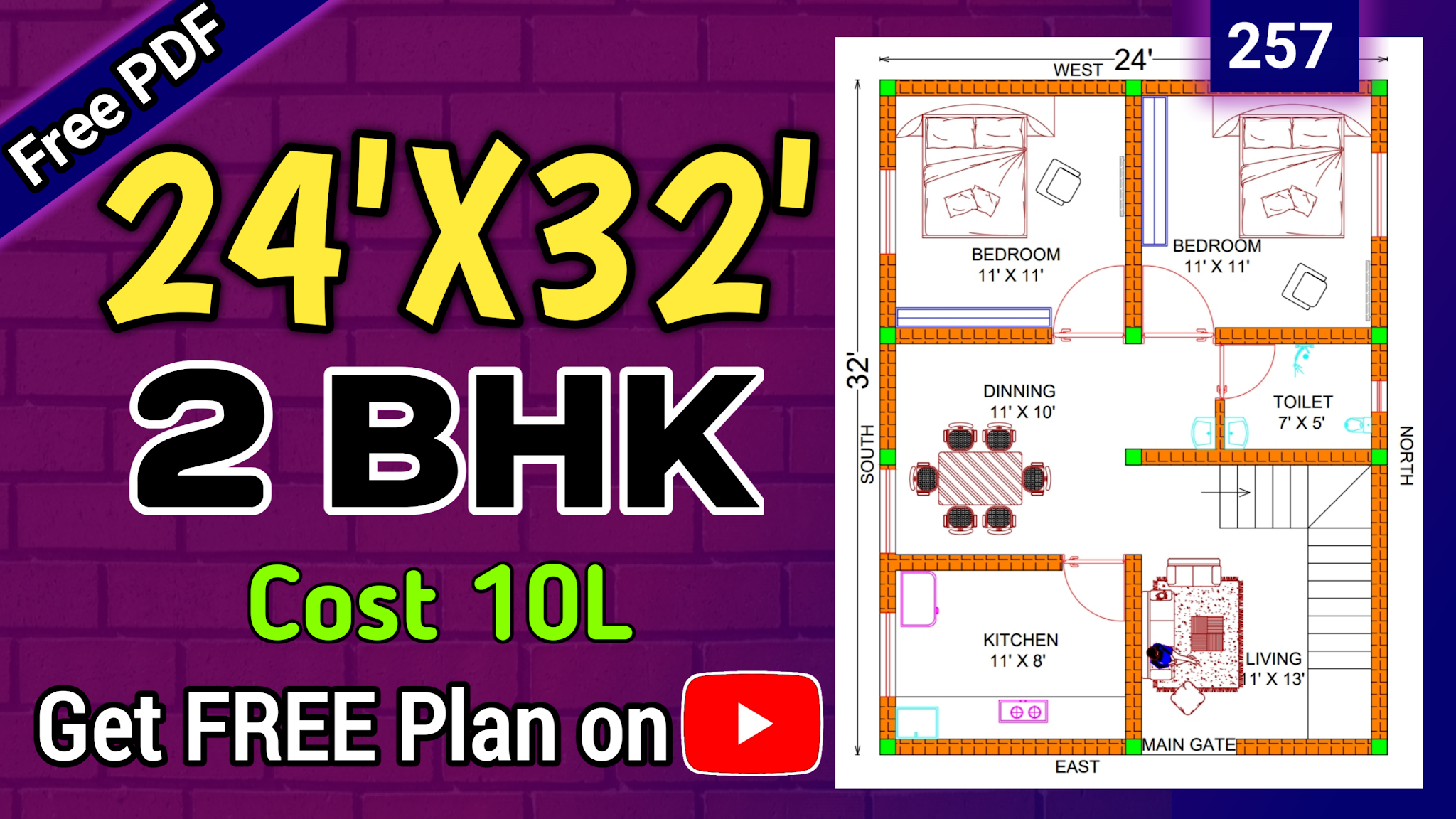 Best 24 X 32 East Facing House Plan Plan No 257 Best 24 X 32 East Facing House Plan Plan No 257