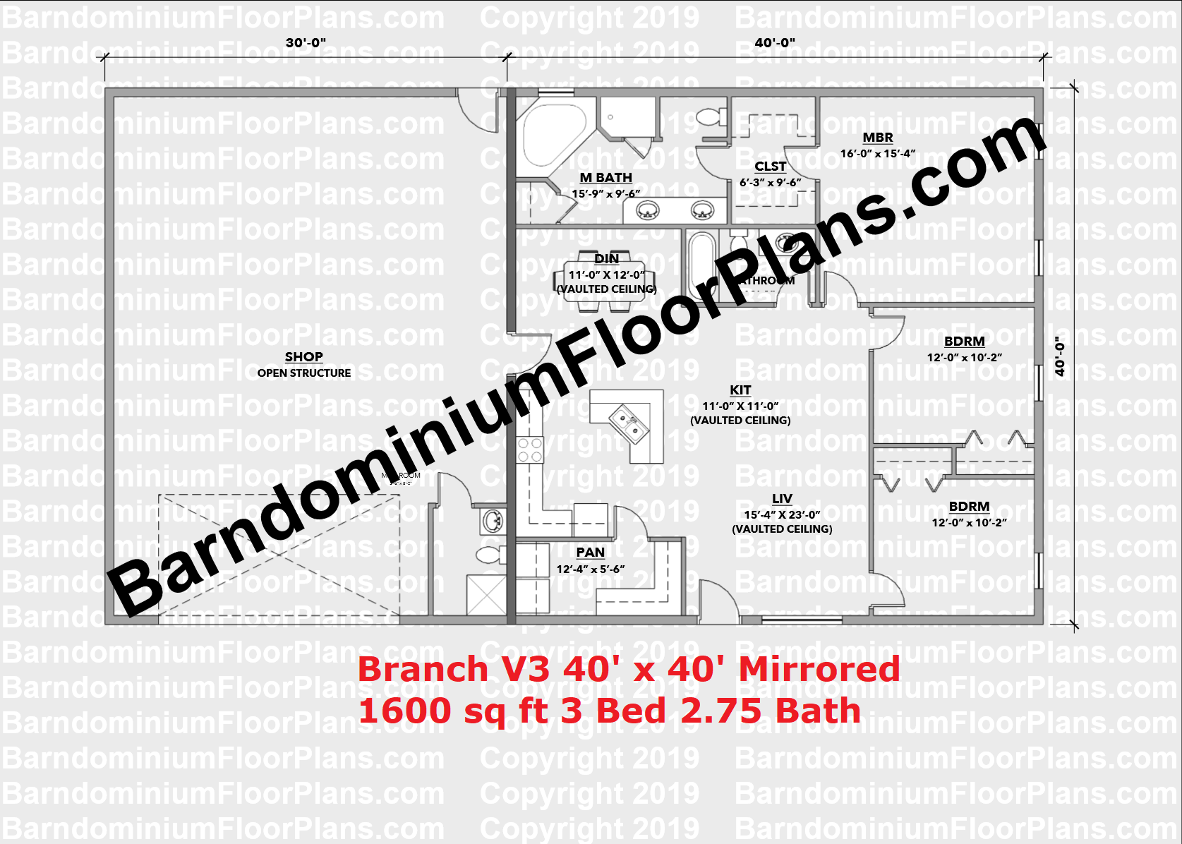Branch 40 Wide 3 Bedroom Barndominium Floor Plan Versions Barndominium Floor Plans