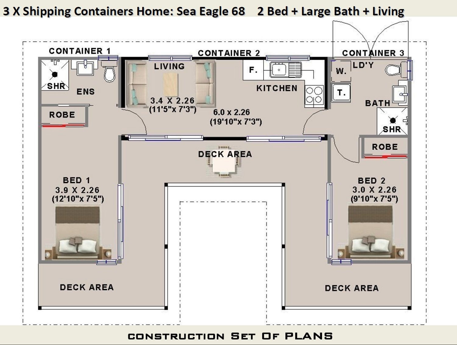 Build Plan 68 SE 2 Bedroom Container Home 3 Shipping Containers Construction House Plans Blueprints USA Feet U0026 Inches metric Sizes Etsy Build Plan 68 SE 2 Bedroom Container Home 3 Shipping Containers Construction House Plans Blueprints USA Feet U0026 Inches metric Sizes Etsy