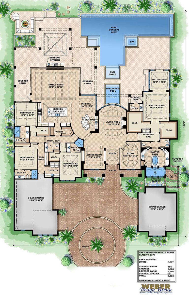 Caribbean House Plan 1 Story Contemporary Beach Home Floor Plan