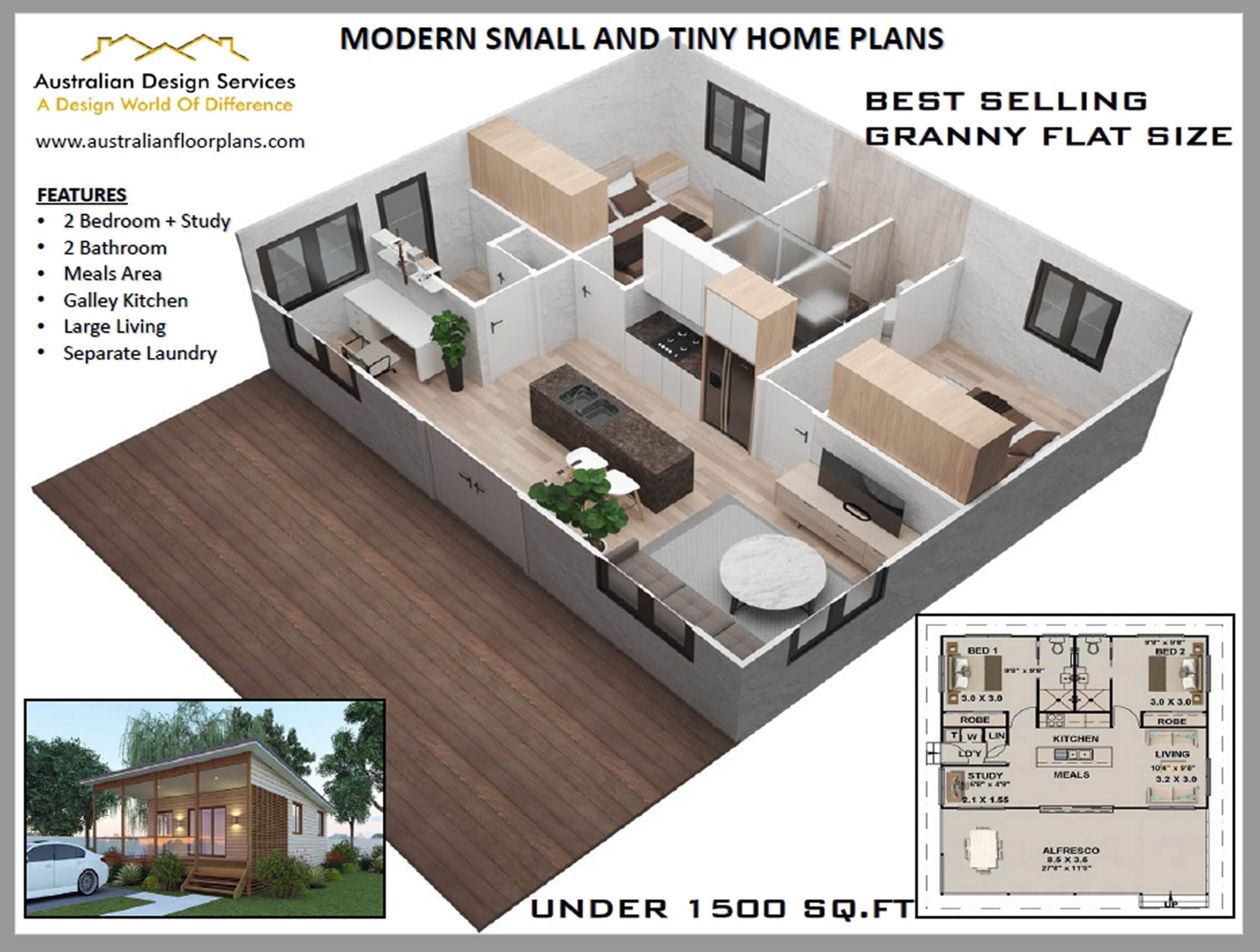 Compact 2 bedroom 2 bathroom House Plans Granny Flat Designs Under 1000 Sq Ft For Australia U0026 USA Etsy UK
