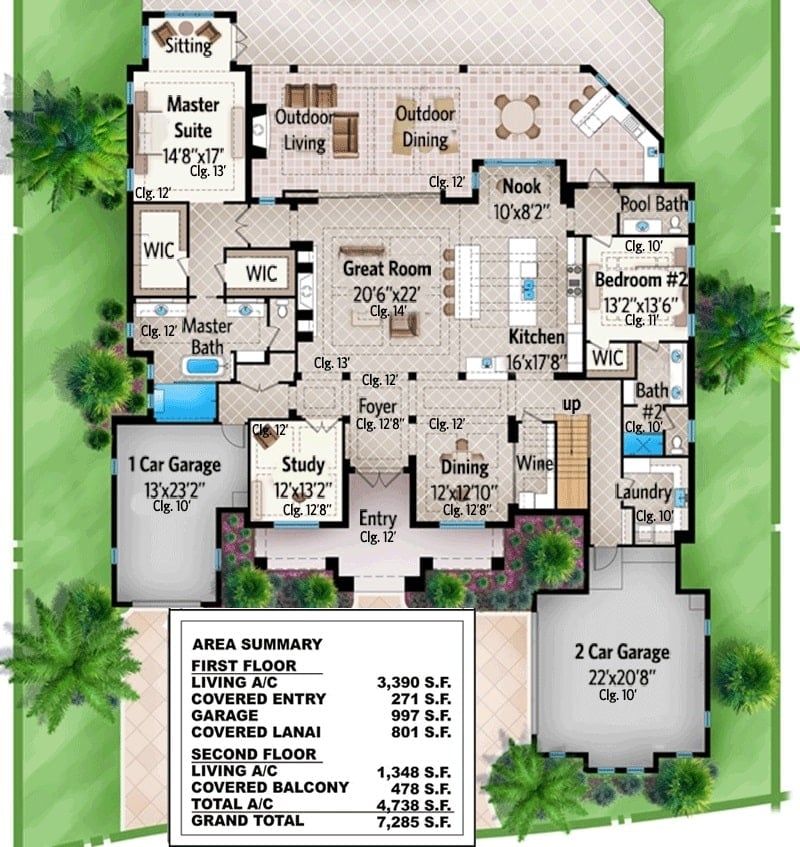 Contemporary Florida Style Floor Plan Doubles Up On Just About 
