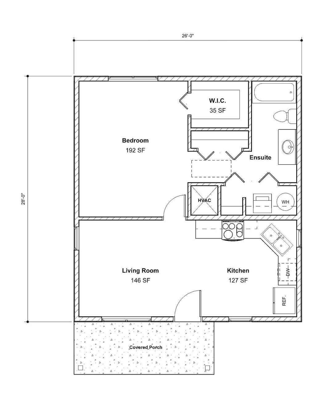 Cozy 1 Bedroom 1 Bath Floor Plan House Plan 750 Sq Ft The Woodland Cottage Model 00005 Etsy