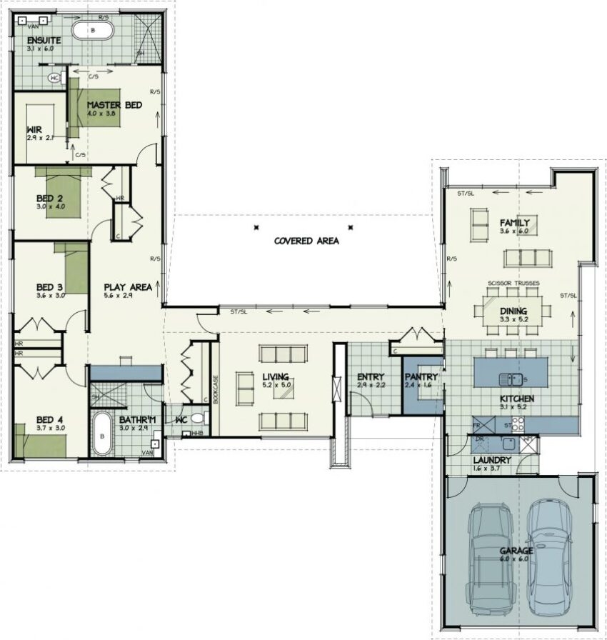 Floor Plan Friday U shape With Scissor Truss Ceilings