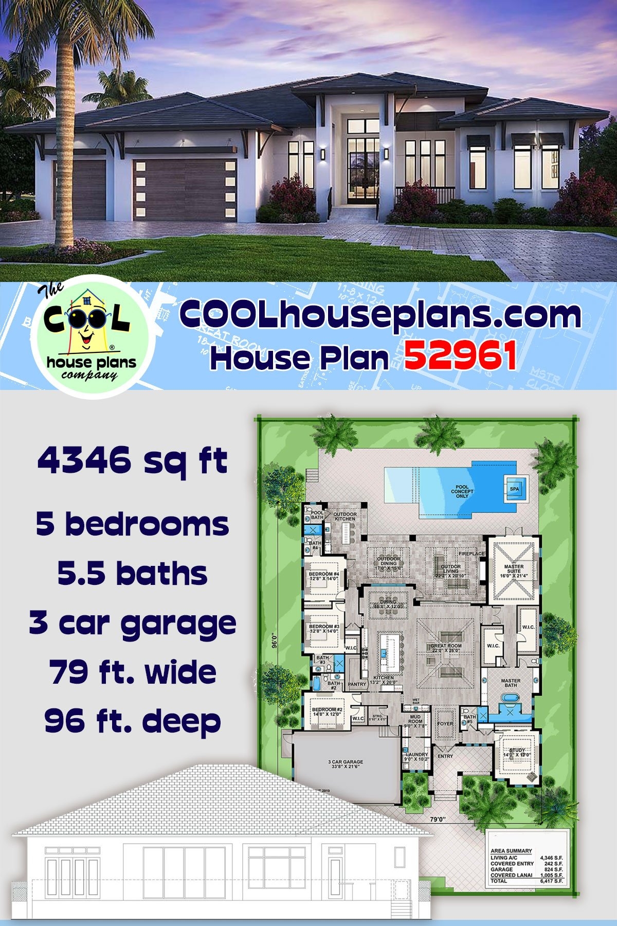 Florida Style House Plan 52961 With 5 Bed 6 Bath 3 Car Garage Florida Style House Plan 52961 With 5 Bed 6 Bath 3 Car Garage