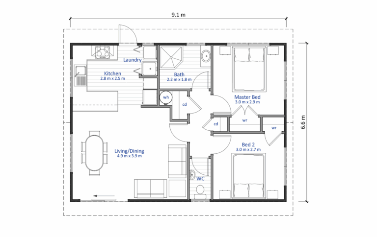 Granny Flat House Plan 2 Bedroom 60m2 Latitude Homes