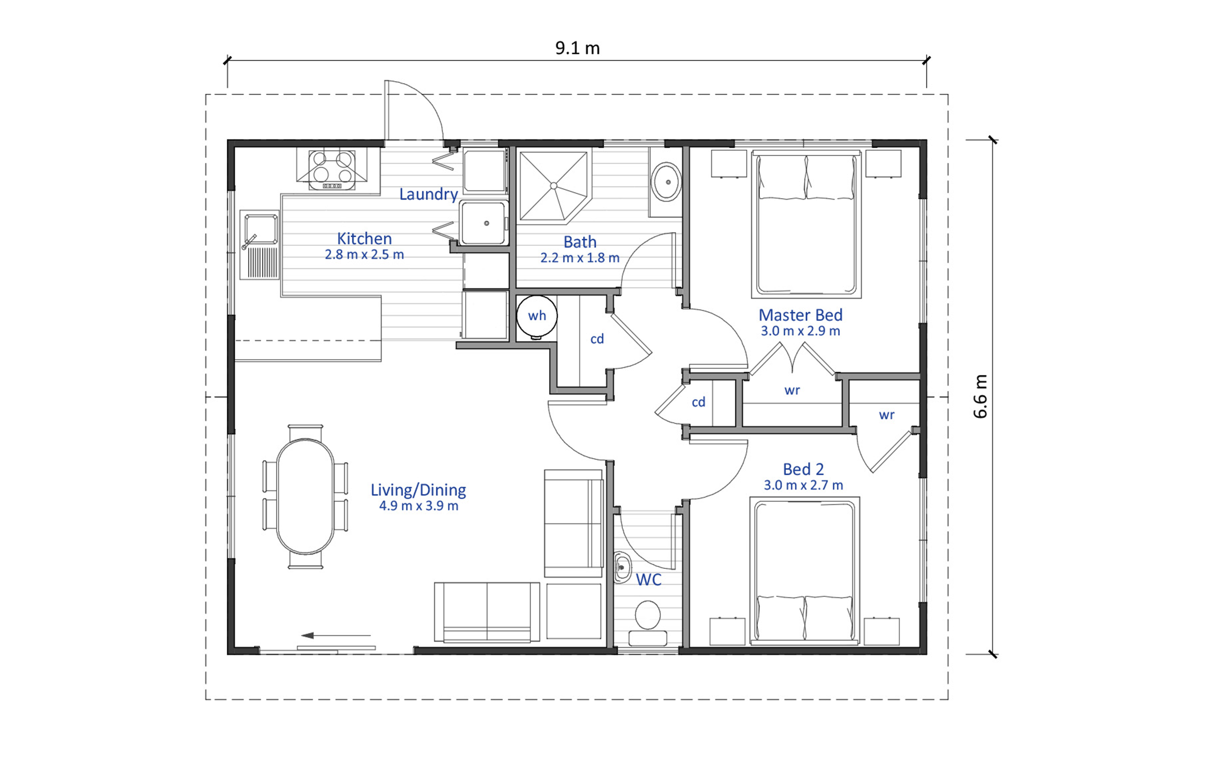Granny Flat House Plan 2 Bedroom 60m2 Latitude Homes