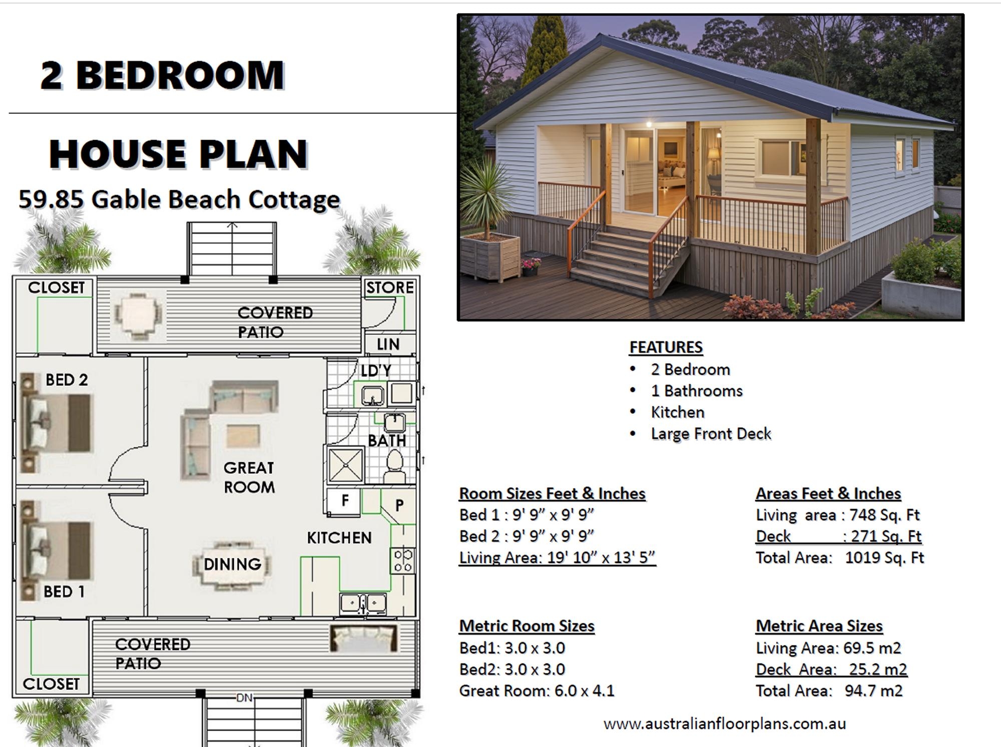 2 Bedroom Beach Cottage House Plans