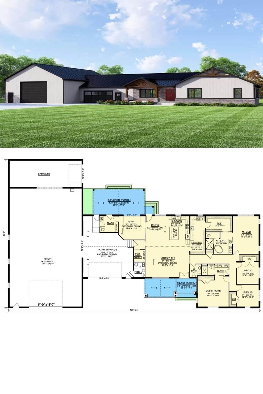 4 Bedroom Barndominium House Plans