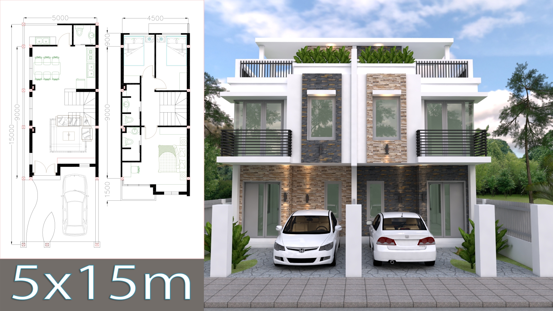 Home Design Plan 5x15m Duplex House With 3 Bedrooms Samphoas Com