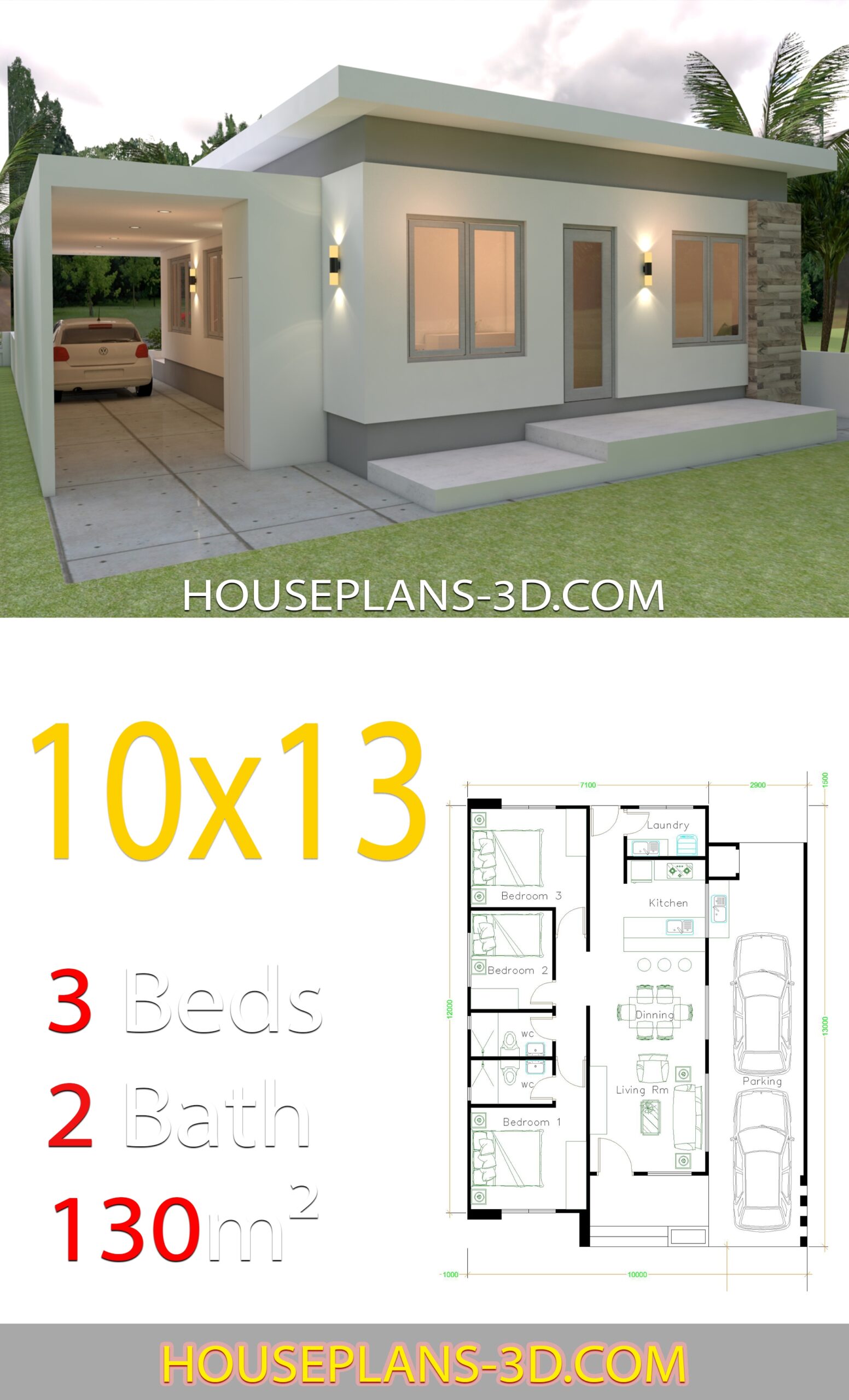 House Design 10x13 With 3 Bedrooms Full Plans House Plans 3D