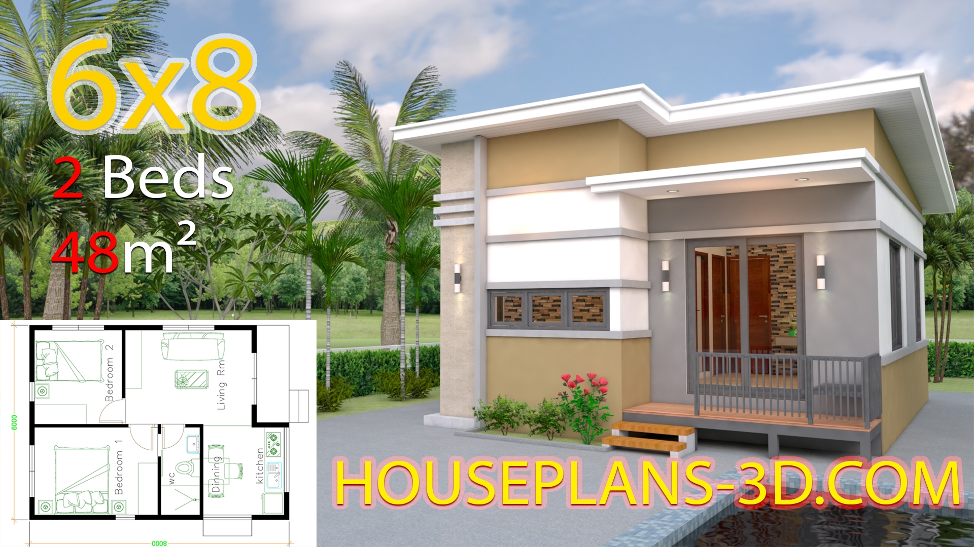 House Design 6x8 With 2 Bedrooms House Plans 3D House Design 6x8 With 2 Bedrooms House Plans 3D