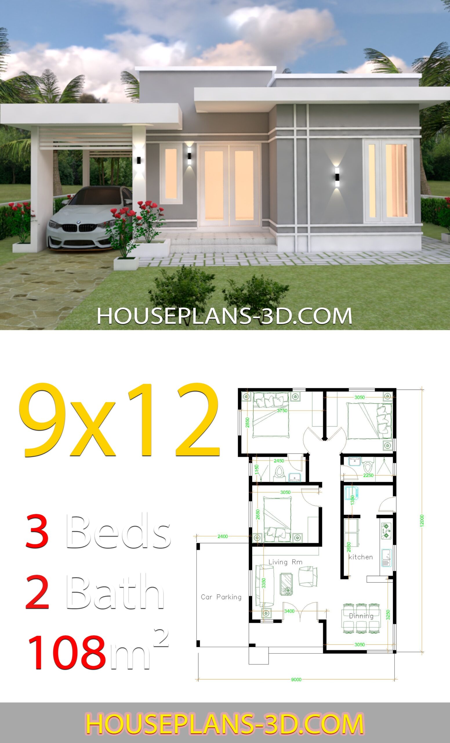 House Design Plans 9x12 With 3 Bedrooms Terrace Roof House Plans 3D House Design Plans 9x12 With 3 Bedrooms Terrace Roof House Plans 3D