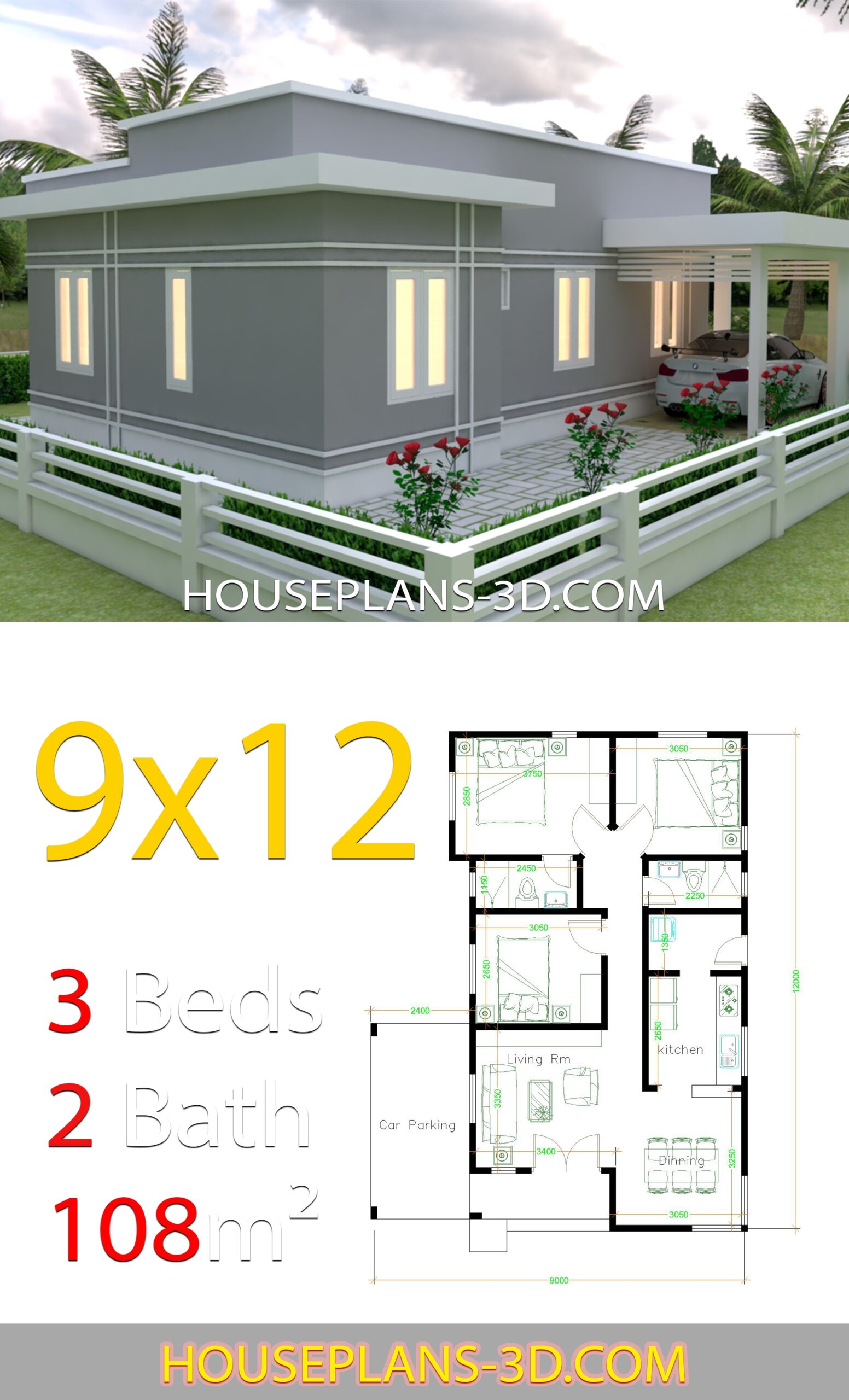 House Design Plans 9x12 With 3 Bedrooms Terrace Roof House Plans 3D House Design Plans 9x12 With 3 Bedrooms Terrace Roof House Plans 3D