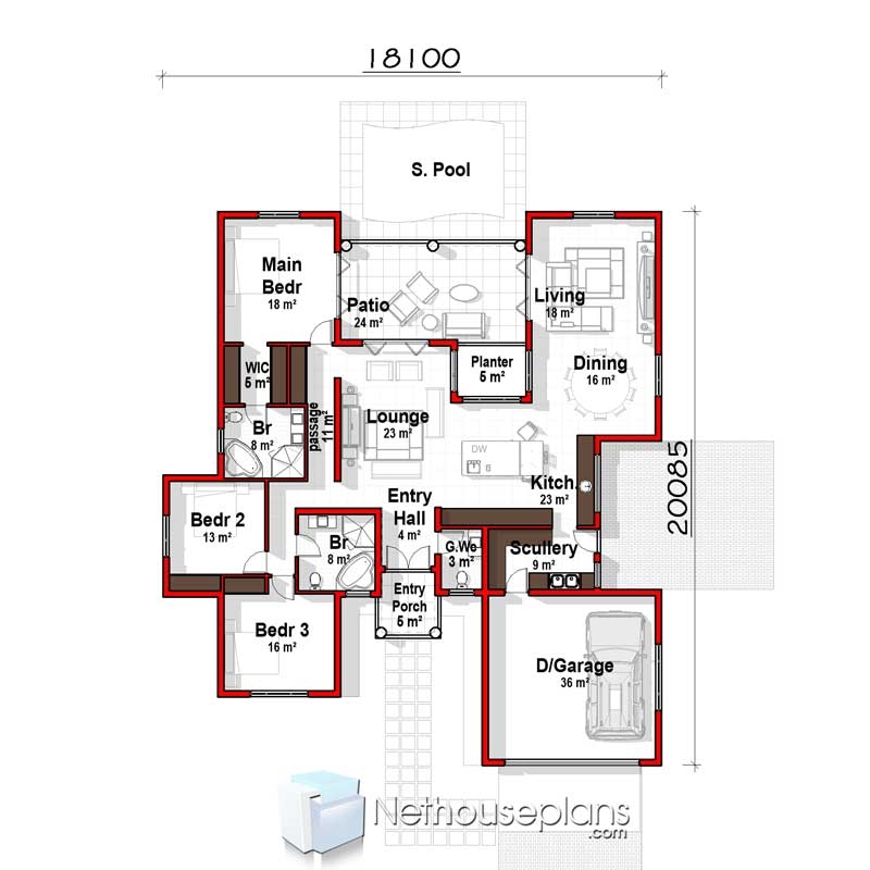 House Floor Plans 270sqm 3 Bedroom House Floor Plan Nethouseplans