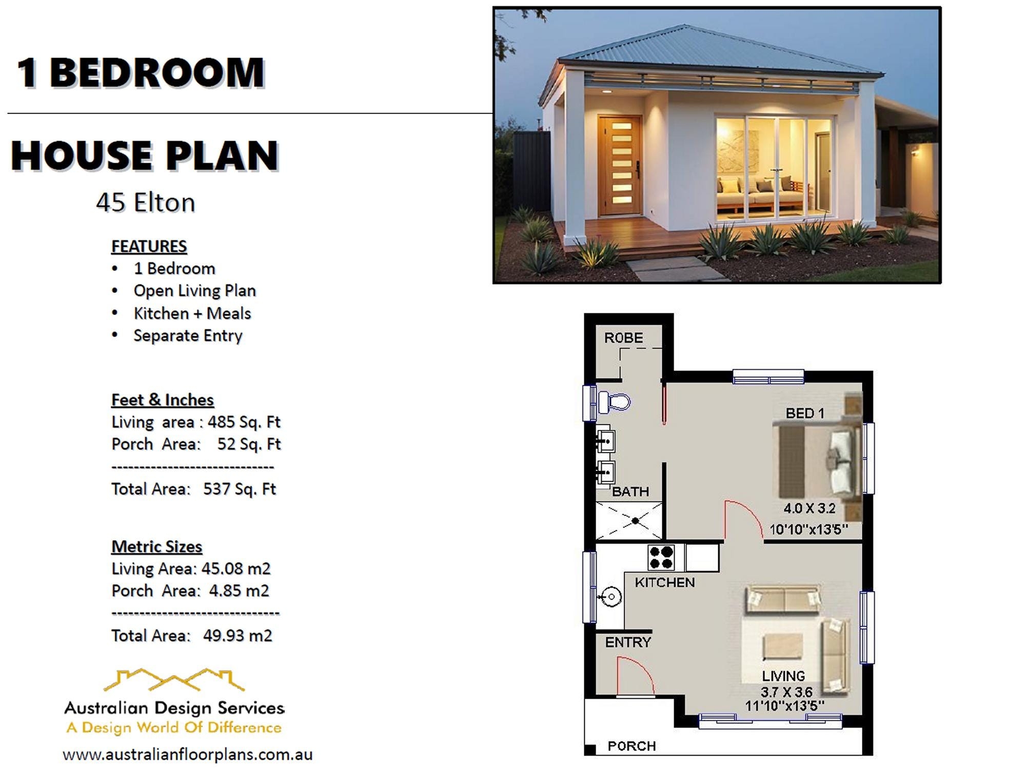 Low Cost 1 Bedroom House Plans