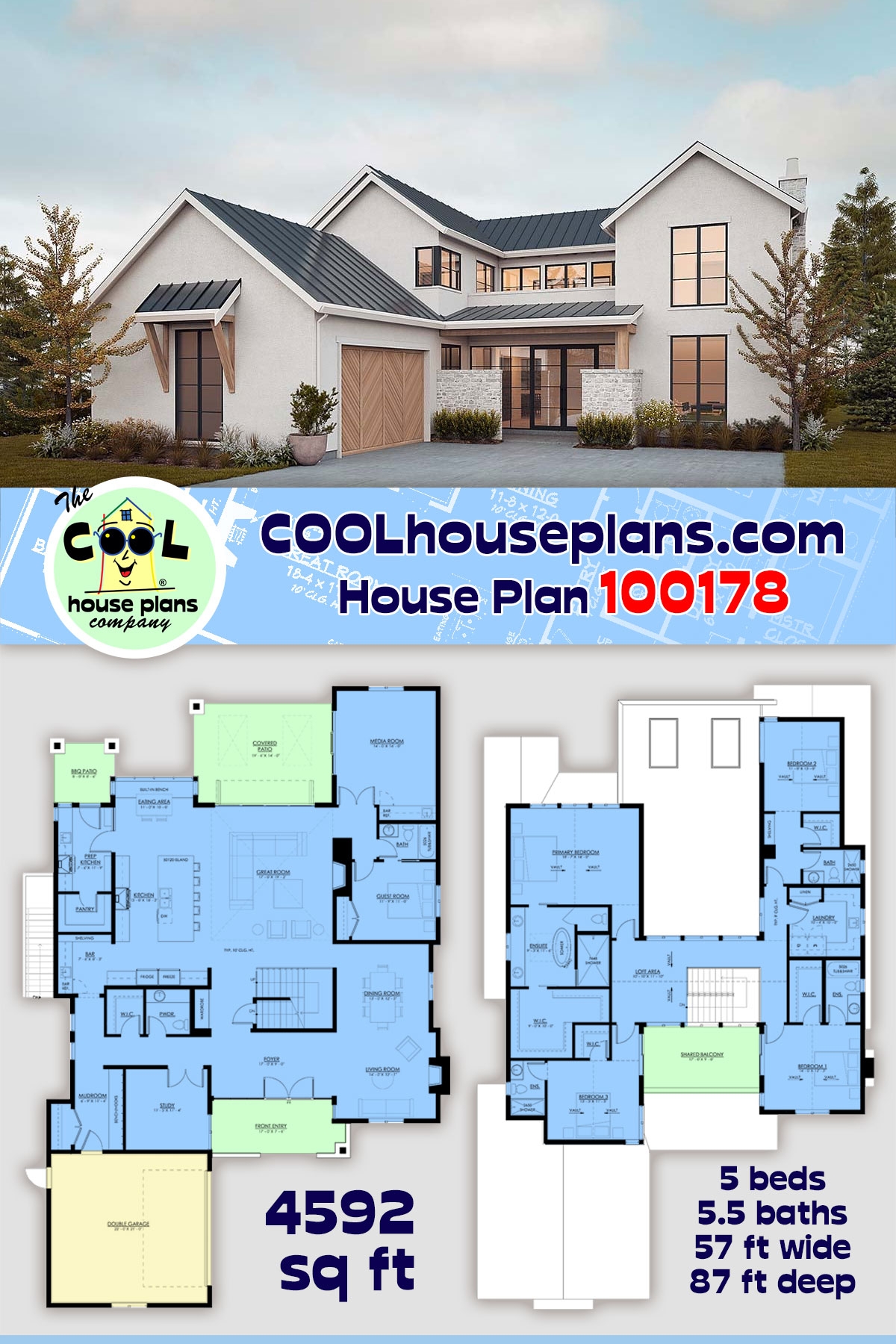 House Plan 100178 New American Style With 4592 Sq Ft 5 Bed 5