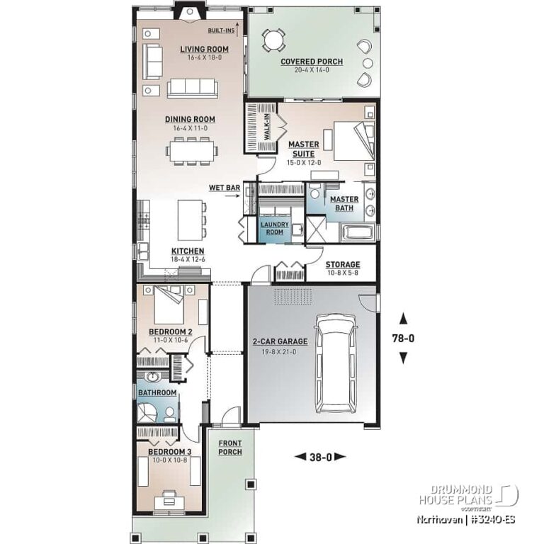 House Plan 3 Bedrooms 2 Bathrooms Garage 3240 ES Drummond 