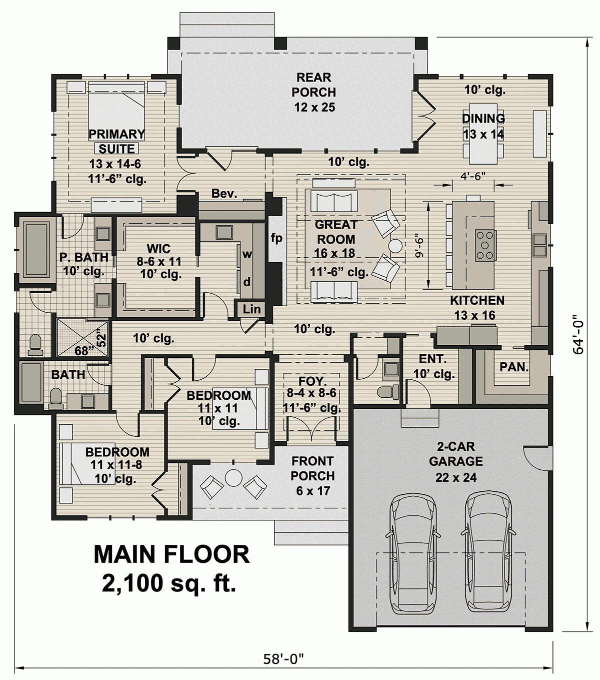 House Plan 41944 New American Style With 2100 Sq Ft 3 Bed 2 B