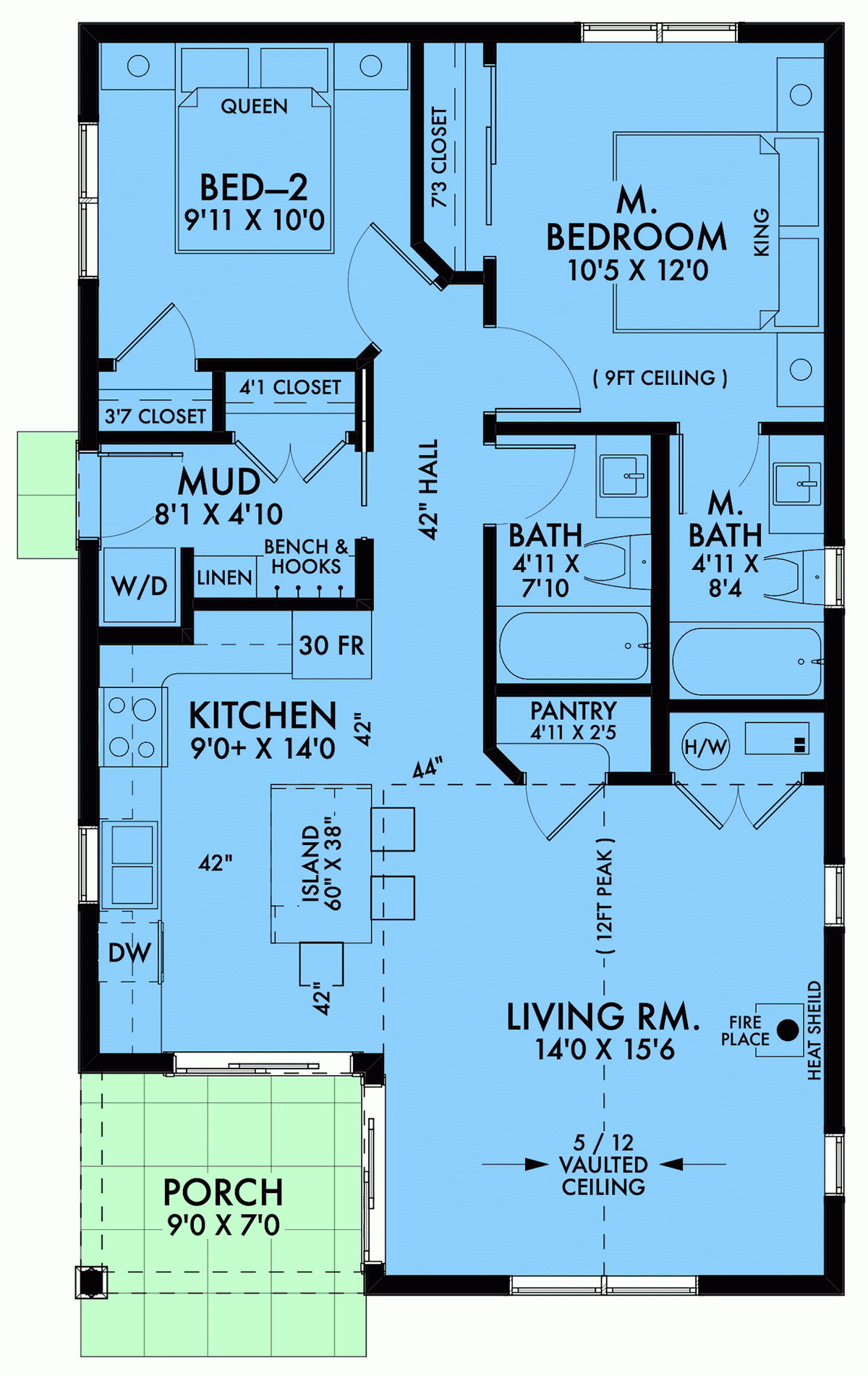 House Plan 42921 One Story Style With 897 Sq Ft 2 Bed 2 Bath
