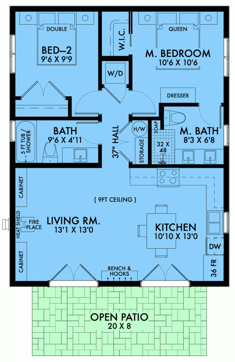 House Plan 42922 Farmhouse Style With 800 Sq Ft 2 Bed 2 Bath