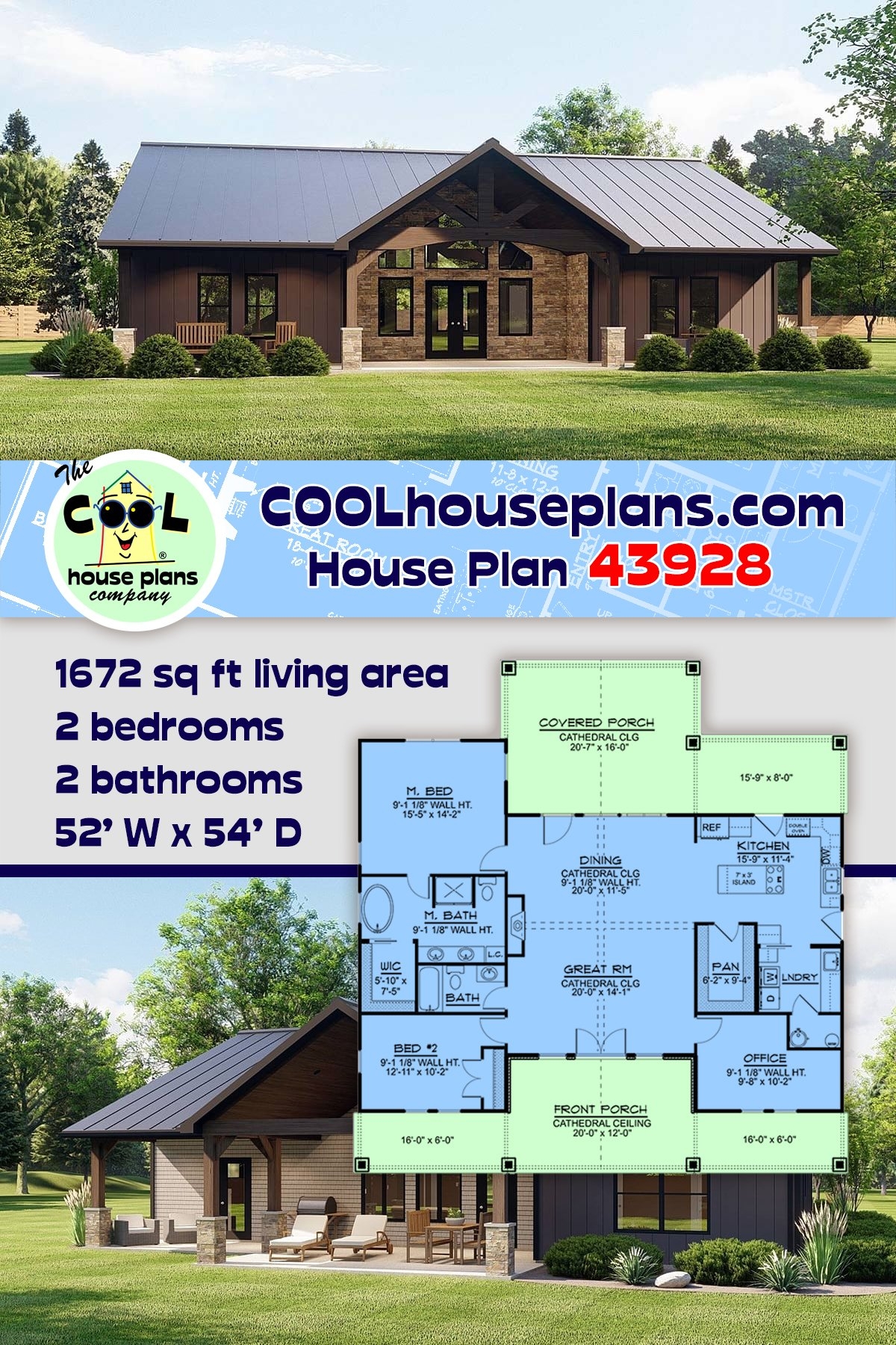 House Plan 43928 Ranch Style With 1672 Sq Ft 2 Bed 2 Bath House Plan 43928 Ranch Style With 1672 Sq Ft 2 Bed 2 Bath