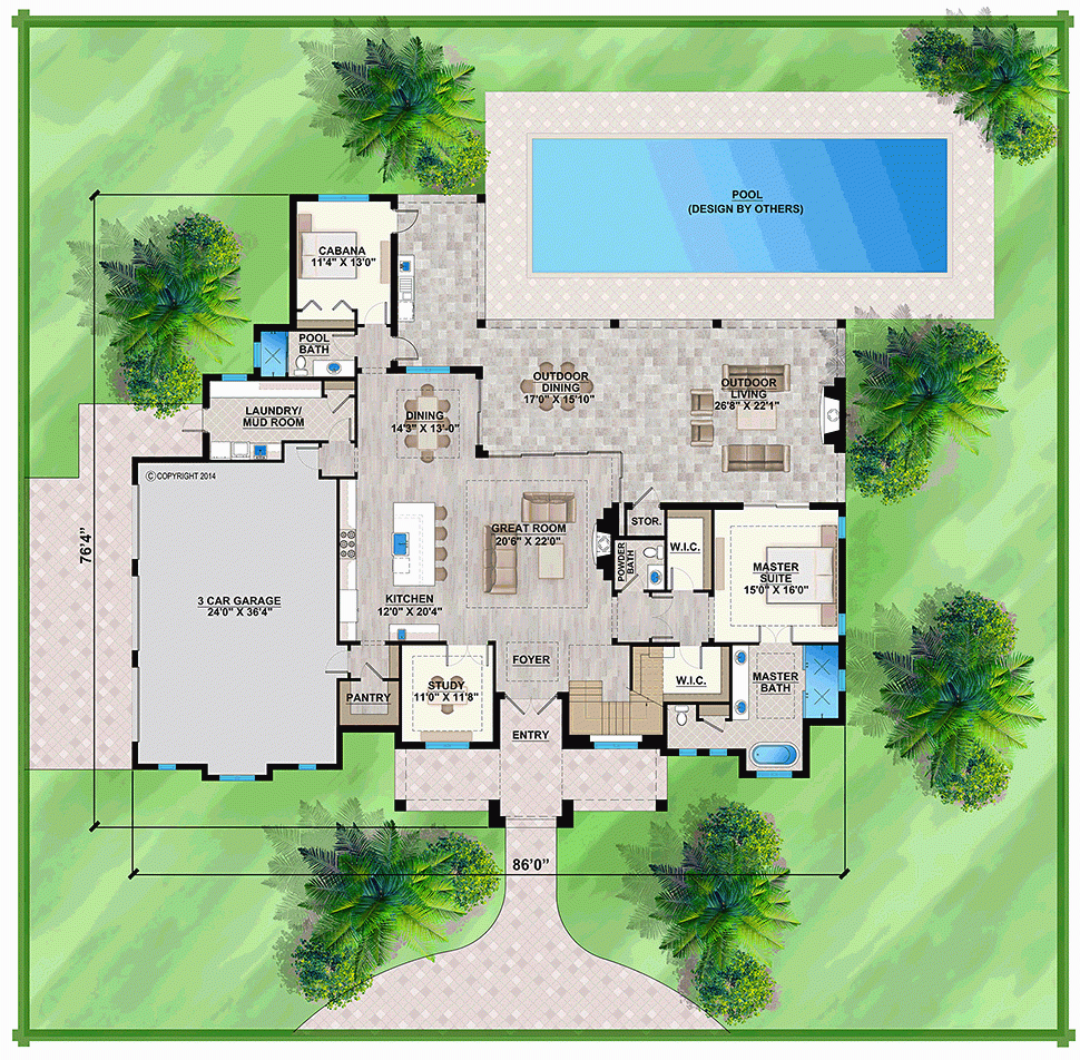 House Plan 52947 Mediterranean Style With 3719 Sq Ft 3 Bed 4