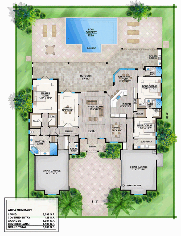 House Plan 52952 Mediterranean Style With 3296 Sq Ft 3 Bed 3