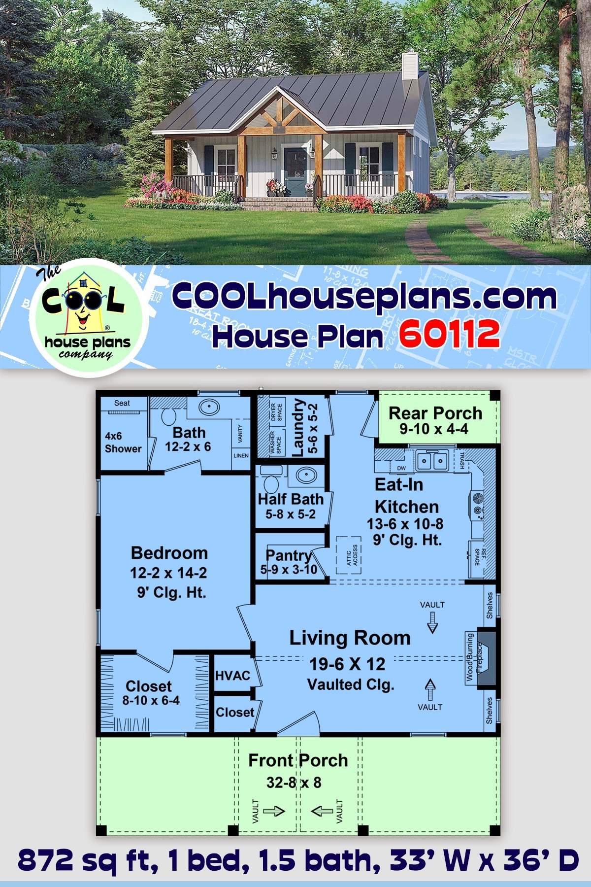 House Plan 60112 Ranch Style With 872 Sq Ft 1 Bed 1 Bath 1 H