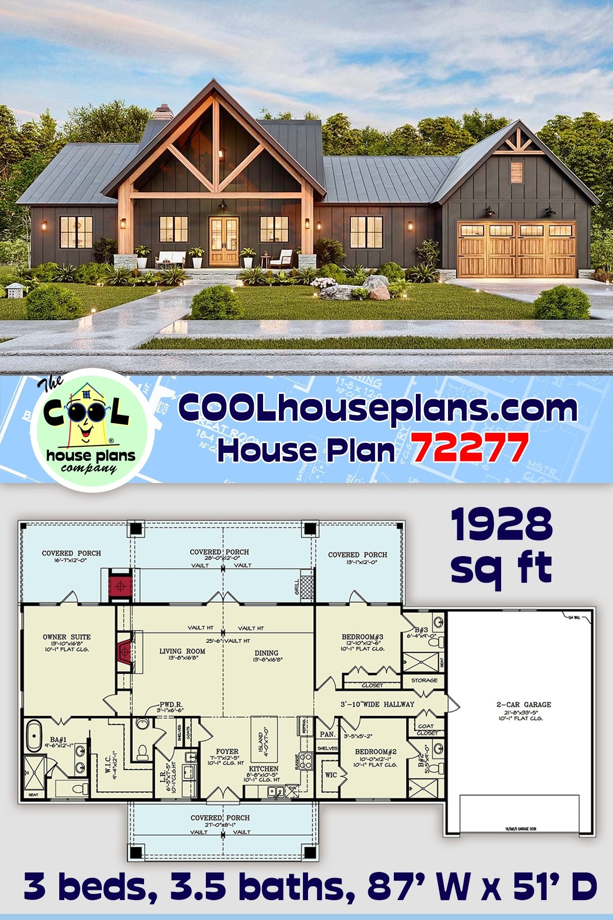 House Plan 72277 Farmhouse Style With 1928 Sq Ft 3 Bed 3 Bath House Plan 72277 Farmhouse Style With 1928 Sq Ft 3 Bed 3 Bath