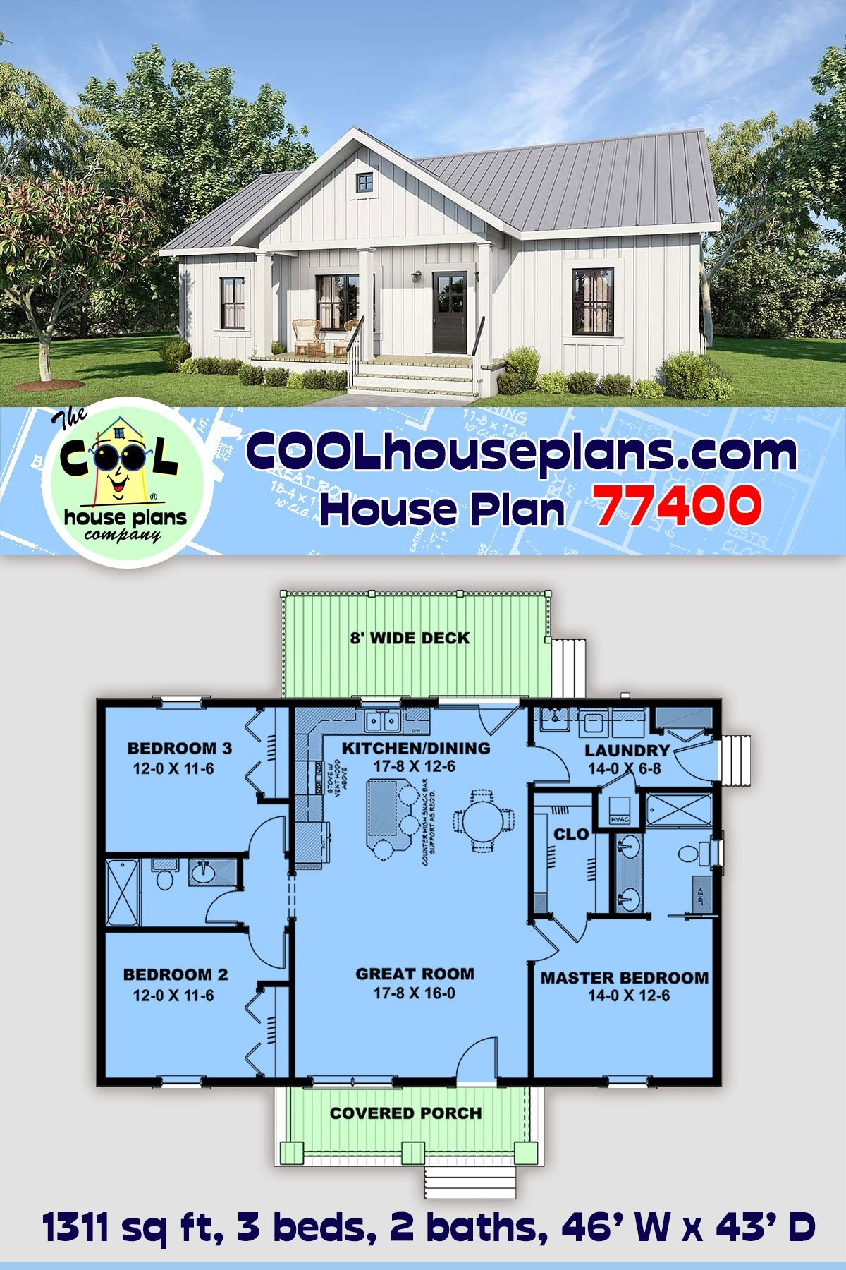 House Plan 77400 Ranch Style With 1311 Sq Ft 3 Bed 2 Bath