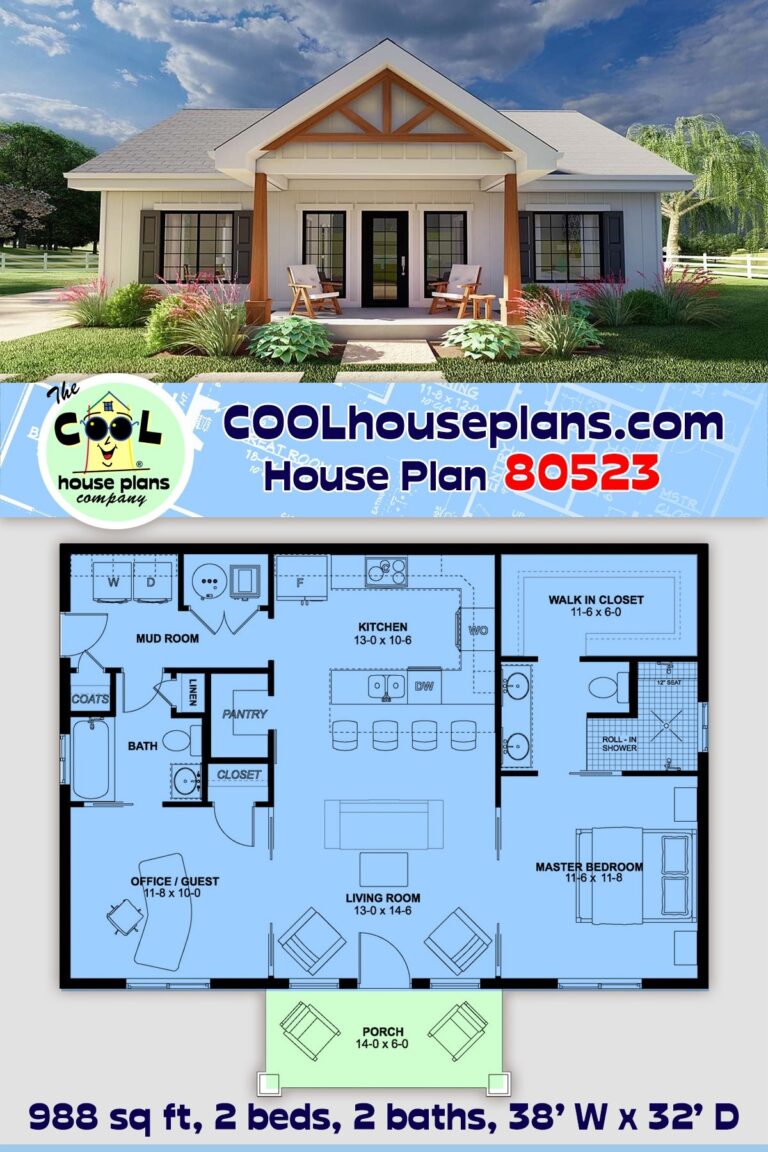House Plan 80523 Ranch Style With 988 Sq Ft 2 Bed 2 Bath