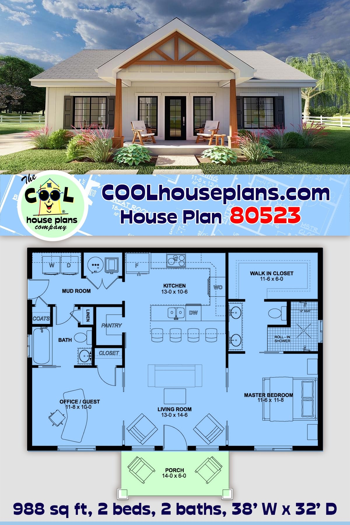 House Plan 80523 Ranch Style With 988 Sq Ft 2 Bed 2 Bath House Plan 80523 Ranch Style With 988 Sq Ft 2 Bed 2 Bath