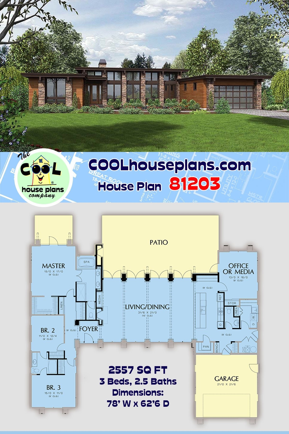 House Plan 81203 Modern Style With 2557 Sq Ft 3 Bed 2 Bath 1 House Plan 81203 Modern Style With 2557 Sq Ft 3 Bed 2 Bath 1