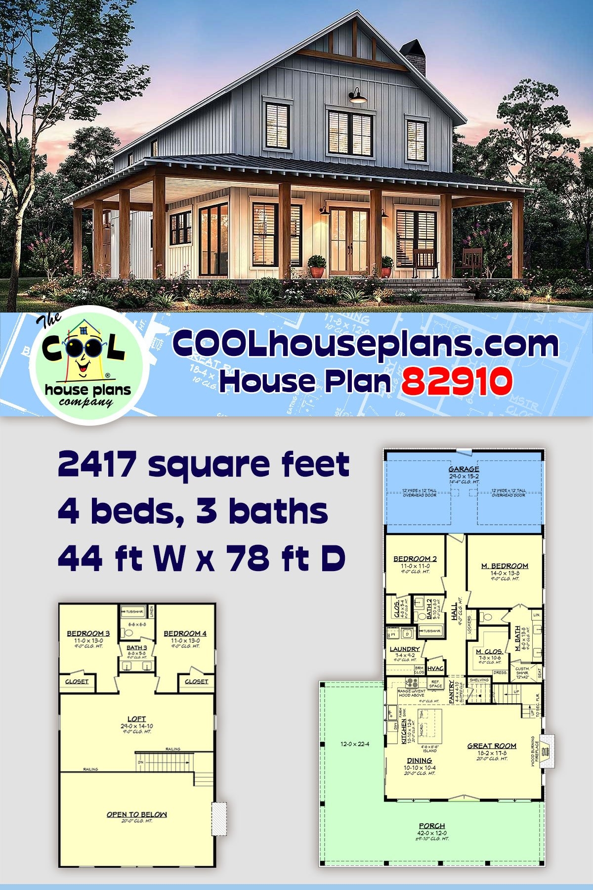 House Plan 82910 Southern Style With 2417 Sq Ft 4 Bed 3 Bath House Plan 82910 Southern Style With 2417 Sq Ft 4 Bed 3 Bath