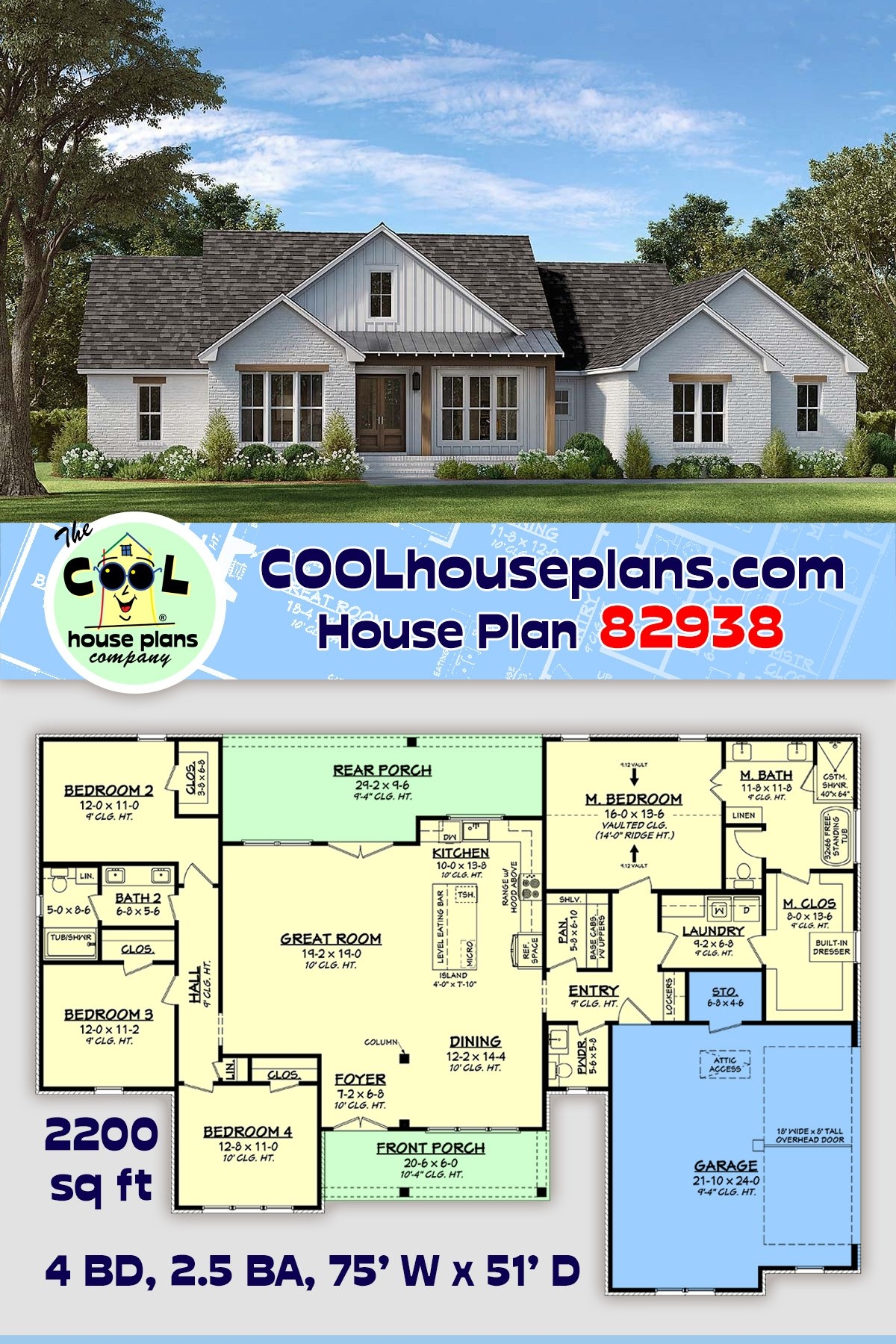 House Plan 82938 Southern Style With 2200 Sq Ft 4 Bed 2 Bath House Plan 82938 Southern Style With 2200 Sq Ft 4 Bed 2 Bath