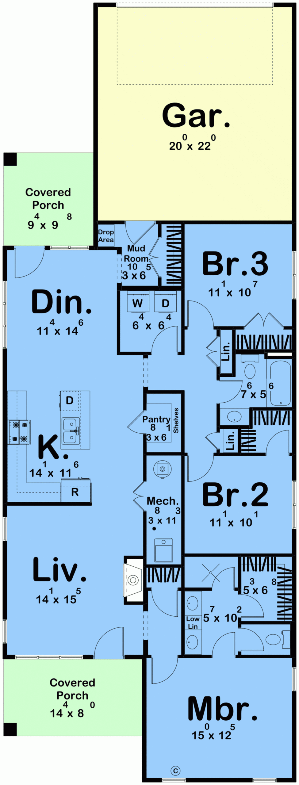 House Plan 84956 Traditional Style With 1483 Sq Ft 3 Bed 2 Ba