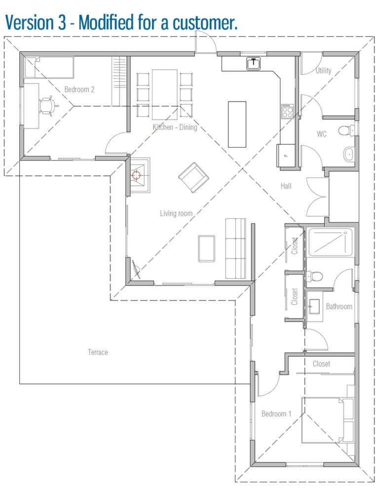 House Plan CH214 With Two Bedrooms Affordable To Build House Plan