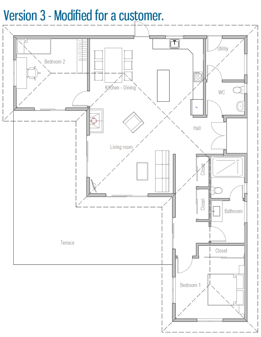 House Plan CH214 With Two Bedrooms Affordable To Build House Plan
