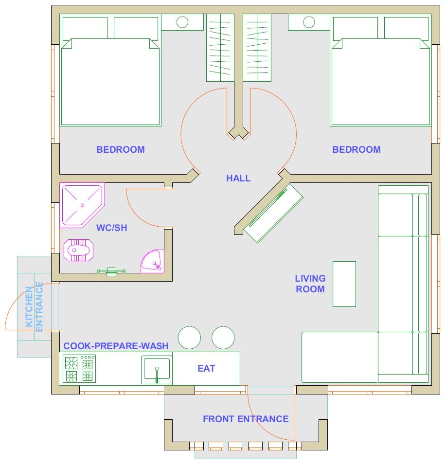House Plan ID 22351 2 Bedrooms With 785 420 Bricks And 46 Corrugates